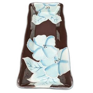 Gates Ware By Laurie Gates 18" Platter Brown Blue White Floral Serving Dish READ